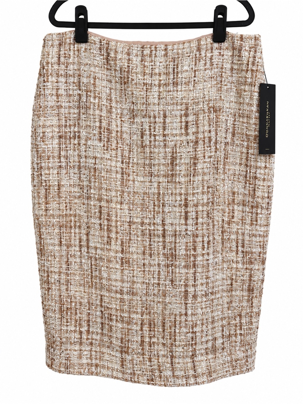 Donna Karan Sequin Tweed Pencil Skirt Dark Cream Women's 16 NWT